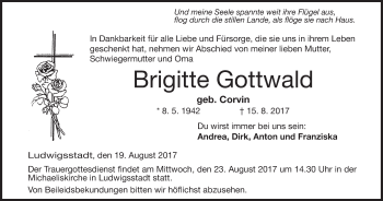 Anzeige von Brigitte Gottwald von MGO
