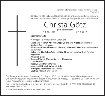 Anzeige von Christa Götz von MGO