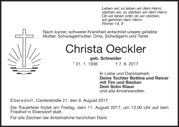 Anzeige von Christa Oeckler von MGO