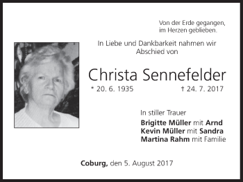 Anzeige von Christa Sennefelder von MGO