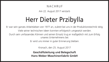 Anzeige von Dieter Przibylla von MGO