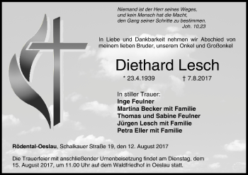 Anzeige von Diethard Lesch von MGO