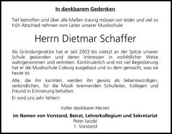 Anzeige von Dietmar Schaffer von MGO