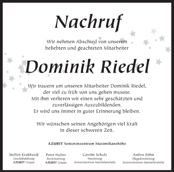 Anzeige von Dominik Riedel von MGO