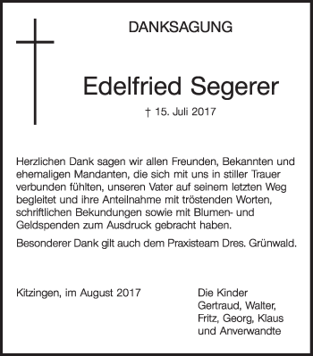 Anzeige von Edelfried Segerer von MGO