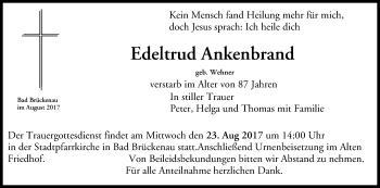 Anzeige von Edeltrud Ankenbrand von MGO