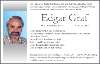 Anzeige von Edgar Graf von MGO