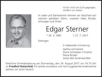 Anzeige von Edgar Sterner von MGO