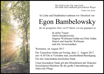 Anzeige von Egon Bambelowsky von MGO