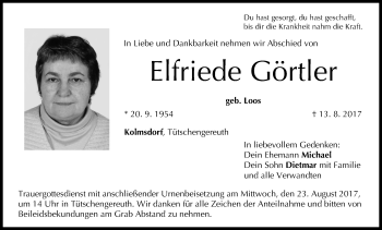 Anzeige von Elfriede Görtler von MGO