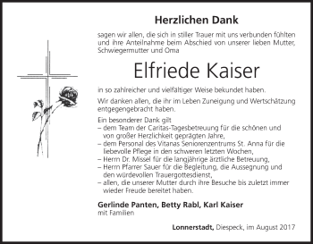 Anzeige von Elfriede Kaiser von MGO