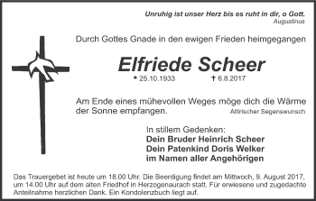Anzeige von Elfriede Scheer von MGO