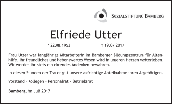 Anzeige von Elfriede Utter von MGO