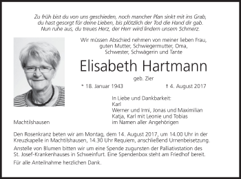 Anzeige von Elisabeth Hartmann von MGO