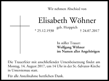 Anzeige von Elisabeth Wöhner von MGO