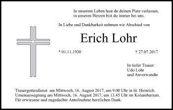 Anzeige von Erich Lohr von MGO