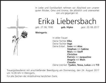 Anzeige von Erika Liebersbach von MGO