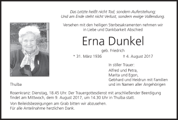 Anzeige von Erna Dunkel von MGO