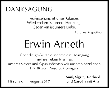 Anzeige von Erwin Arneth von MGO