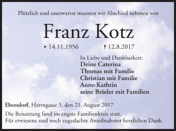 Anzeige von Franz Kotz von MGO