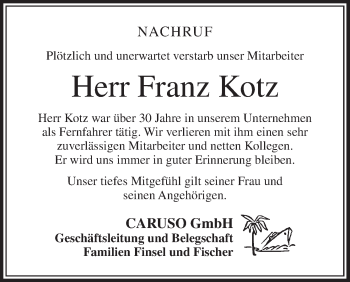 Anzeige von Franz Kotz von MGO