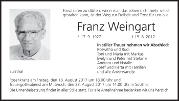Anzeige von Franz Weingart von MGO