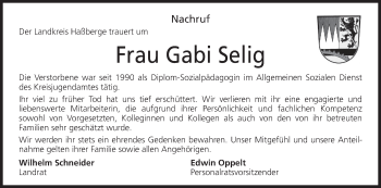 Anzeige von Gabi Selig von MGO