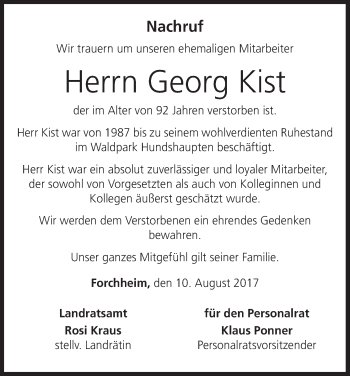 Anzeige von Georg Kist von MGO