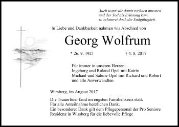 Anzeige von Georg Wolfram von MGO