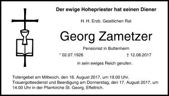Anzeige von Georg Zametzer von MGO
