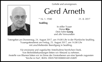 Anzeige von Gerd Arneth von MGO