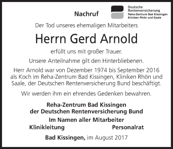 Anzeige von Gerd Arnold von MGO