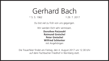 Anzeige von Gerhard Bach von MGO