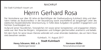 Anzeige von Gerhard Rosa von MGO