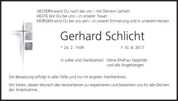Anzeige von Gerhard Schlicht von MGO