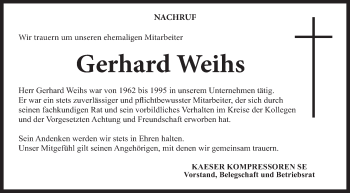 Anzeige von Gerhard Weihs von MGO