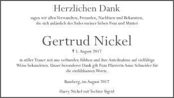Anzeige von Gertrud Nickel von MGO
