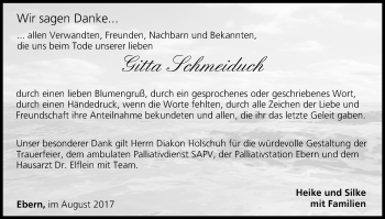 Anzeige von Gitta Schmeiduch von MGO