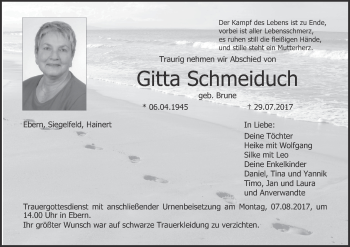 Anzeige von Gitta Schmeiduch von MGO