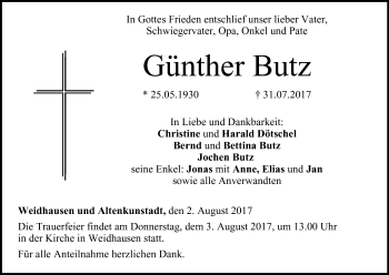 Anzeige von Günther Butz von MGO