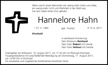 Anzeige von Hannelore Hahn von MGO