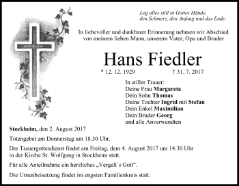 Anzeige von Hans Fiedler von MGO