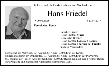 Anzeige von Hans Friedel von MGO