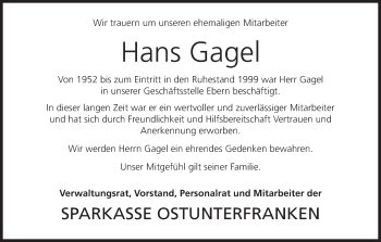 Anzeige von Hans Gagel von MGO