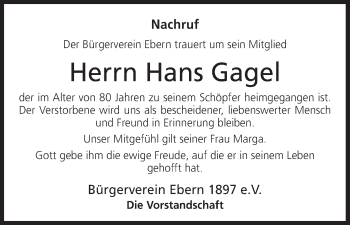 Anzeige von Hans Gagel von MGO
