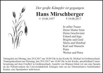 Anzeige von Hans Mirschberger von MGO