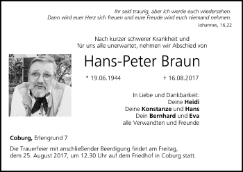 Anzeige von Hans-Peter Braun von MGO