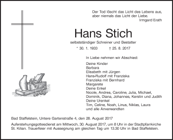 Anzeige von Hans Stich von MGO