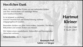 Anzeige von Hartmut Kleiner von MGO