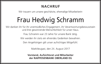 Anzeige von Hedwig Schramm von MGO